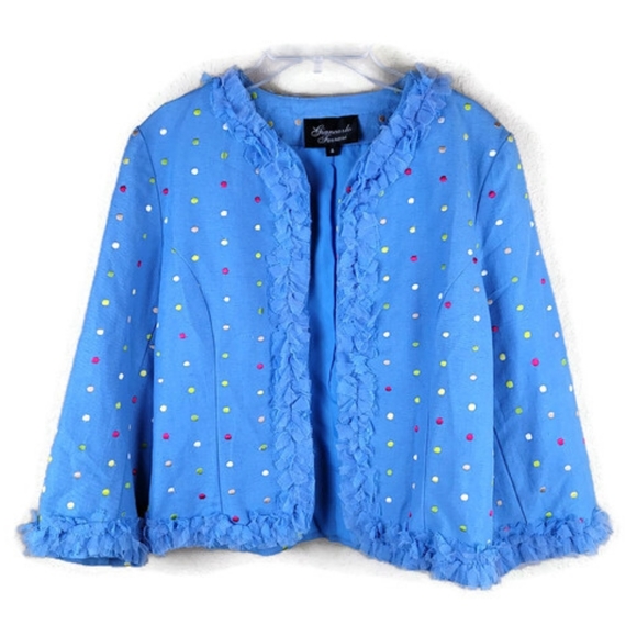 Giancarlo Ferrari Blazer Womens 4‎ Blue Silk Confetti Jacket - Picture 1 of 8